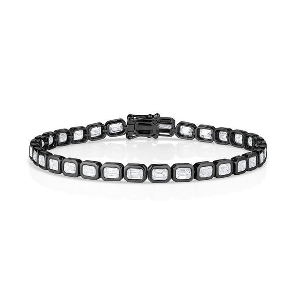 modern black gold diamond tennis bracelet<br>with east-west horizontal rounded rectangle bezel settings <span class='visuallyhidden'>Text, phone 323-404-2959 for shopping assistance.</span>
