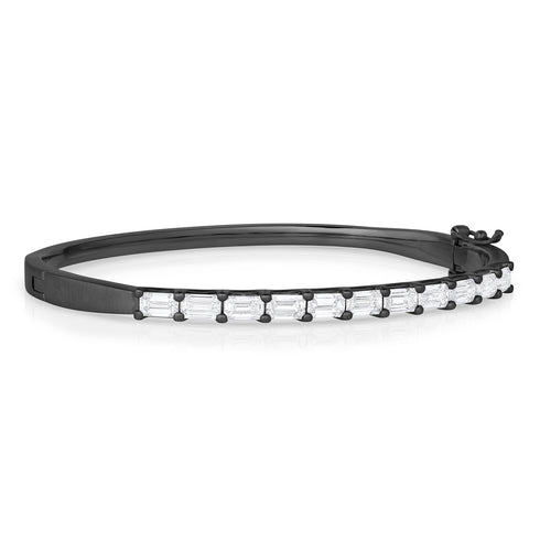 side view, 18k black gold emerald cut diamond no-roll bangle <span class='visuallyhidden'>Text, phone 323-404-2959 for shopping assistance.</span>