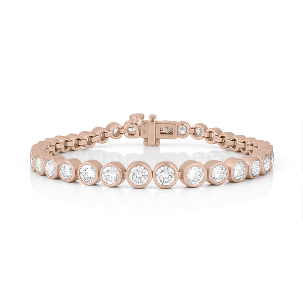 F color (nearly colorless), VS1 diamonds graduated bezel rounds tennis bracelet, in 18k rose gold<span class='visuallyhidden'>; 323-404-2959 for shop help.</span>