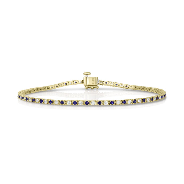 Dominique Cohen blue sapphire + diamond yellow gold petite tennis bracelet<span class='visuallyhidden'>; shop help at 760-978-9297.</span>