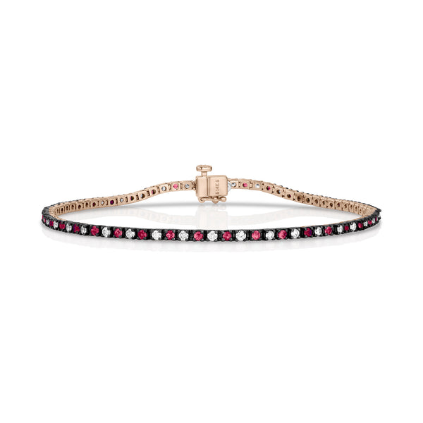 Dominique Cohen ruby + diamond black + rose golds petite tennis bracelet<span class='visuallyhidden'>; shop help at 760-978-9297.</span>