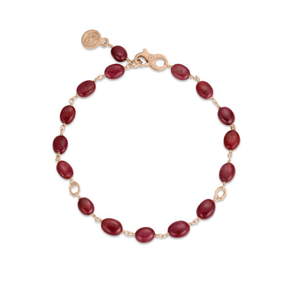 ruby oval cabochon bracelet,<br>in 18k rose gold,<br>7.5 inch