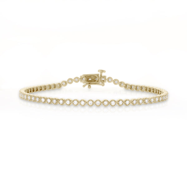 Dominique Cohen 1 carat round bezels tennis bracelet, in yellow gold<span class='visuallyhidden'>; shop help at 760-978-9297.</span>