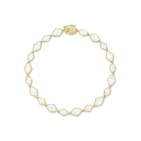 Dominique Cohen elongated-hex diamond tennis bracelet, 7.65ct, in 18k yellow gold<span class='visuallyhidden'>; shop help at 760-978-9297.</span>