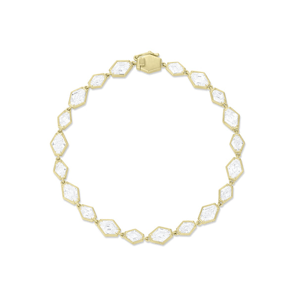 Dominique Cohen elongated-hex diamond tennis bracelet, 7.65ct, in 18k yellow gold<span class='visuallyhidden'>; shop help at 760-978-9297.</span>