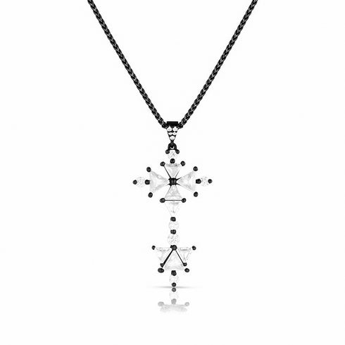 Dominique Cohen rose cut trillion diamond<br>grande cross pendant necklace in black gold <span class='visuallyhidden'>Call, text 323-404-2959 for shopping help.</span>