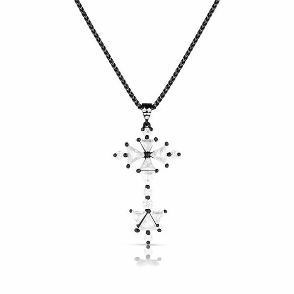 Dominique Cohen rose cut trillion diamond<br>grande cross pendant necklace in black gold <span class='visuallyhidden'>Call, text 323-404-2959 for shopping help.</span>