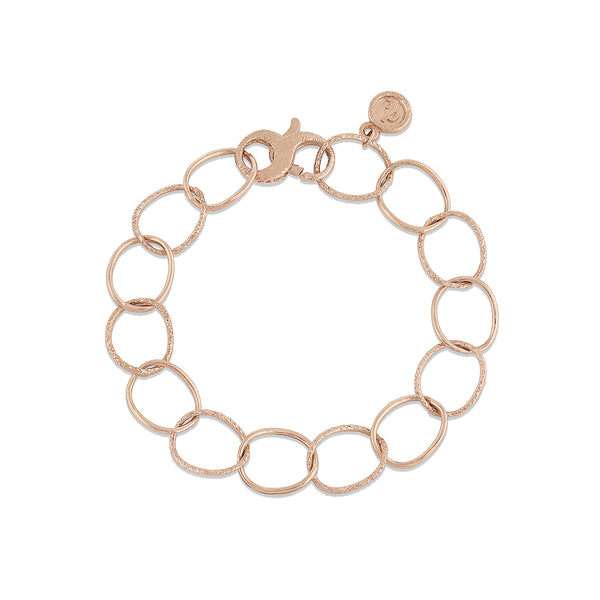 alternating smooth link, textured link delicate chain bracelet beauty,<br>here, in 18k rose gold <span class='visuallyhidden'>Call or text 323-404-2959 if needing shopping assistance</span>