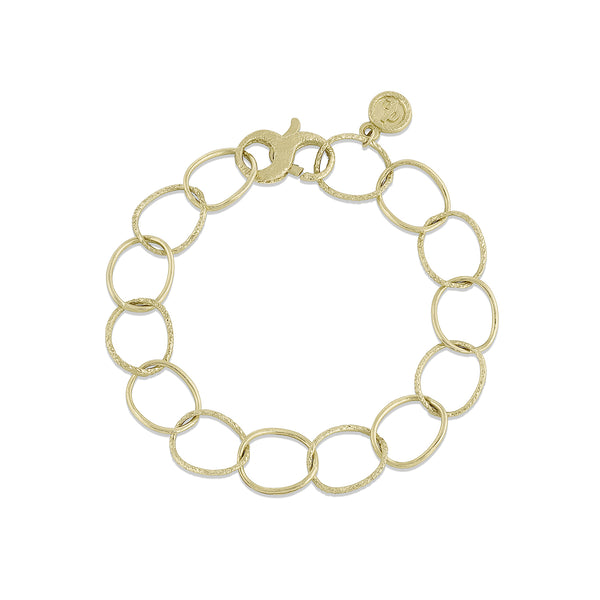 alternating smooth link, textured link delicate chain bracelet beauty,<br>here, in 18k yellow gold <span class='visuallyhidden'>Call or text 323-404-2959 if needing shopping assistance</span>