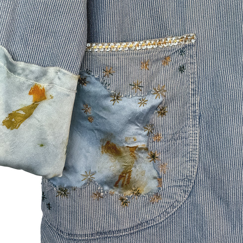 hip pocket + sleeve detail, with sashiko stitchwork beauty<span class='visuallyhidden'>; shop help at 760-978-9297.</span>