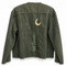 Dominique Cohen vintage denim jacket, updated with hand-stitched redwood trees under a crescent moon + twinkling stars embroidery<span class='visuallyhidden'>; shop help at 760-978-9297.</span>