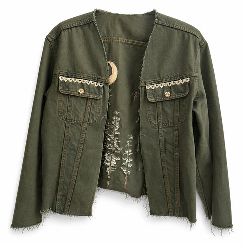 front beauty includes crystal buttons, lace pocket details, and embroidered artistry<span class='visuallyhidden'>; shop help at 760-978-9297.</span>