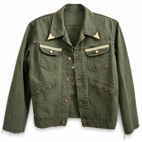 Dominique Cohen vintage denim jacket, updated with hand-stitched artistry<span class='visuallyhidden'>; shop help at 760-978-9297.</span>