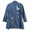 Dominique Cohen vintage denim trench jacket, updated with hand-stitched wildflowers + lace butterfly<span class='visuallyhidden'>; shop help at 760-978-9297.</span>