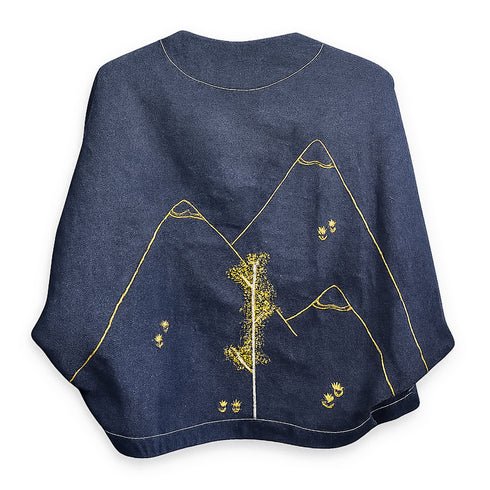 Dominique Cohen vintage denim jacket, updated with hand-stitched whispering aspen tree embroidery<span class='visuallyhidden'>; shop help at 760-978-9297.</span>