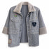Dominique Cohen denim jacket with California inspired hand-stitched accents + faux fur trim, in herringbone<span class='visuallyhidden'>; shop help at 760-978-9297.</span>