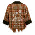 Dominique Cohen limited edition flannel shacket in orange + brown, with floral motif<span class='visuallyhidden'>; shop help at 760-978-9297.</span>