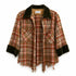 Dominique Cohen limited edition flannel shacket in orange + brown<span class='visuallyhidden'>; shop help at 760-978-9297.</span>