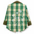 Dominique Cohen limited edition flannel shacket in green + yellow, with floral motif<span class='visuallyhidden'>; shop help at 760-978-9297.</span>