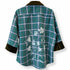 Dominique Cohen limited edition flannel shacket in green + blue, with floral motif<span class='visuallyhidden'>; shop help at 760-978-9297.</span>