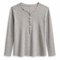 Dominique Cohen limited edition thermal henley in grey with hand-embroidered delicate detailing<span class='visuallyhidden'>; shop help at 760-978-9297.</span>