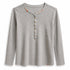 Dominique Cohen limited edition thermal henley in grey with hand-embroidered delicate detailing<span class='visuallyhidden'>; shop help at 760-978-9297.</span>