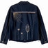 Dominique Cohen vintage denim short jacket, updated with hand-stitched sunburst + floral embroidery<span class='visuallyhidden'>; shop help at 760-978-9297.</span>