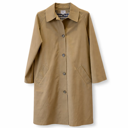 classic front of our one of a kind designer trench coat, in earth<span class='visuallyhidden'>; shop help at 760-978-9297.</span>