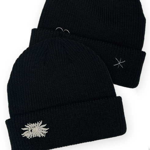 Dominique Cohen designer beanie in antique lace motif with antiqued sterling rings<span class='visuallyhidden'>; shop help at 760-978-9297.</span>