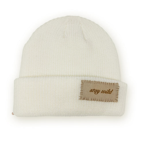 stay wild beanie (front) in creme<span class='visuallyhidden'>; shop help at 760-978-9297.</span>