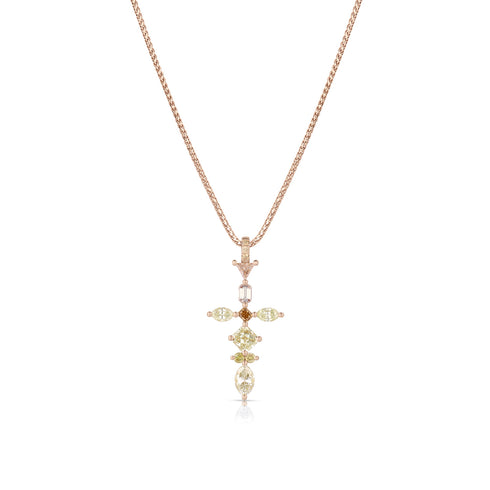 Dominique Cohen bespoke mixed diamond hues delicate cross<br>pendant necklace in 18k rose gold <span class='visuallyhidden'>Call, text 323-404-2959 for shopping help.</span>