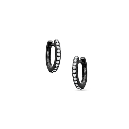 Dominique Cohen hinged huggie hoop diamond earrings in white diamonds, black gold <span class='visuallyhidden'>Call, text 323-404-2959 for shop help.</span>