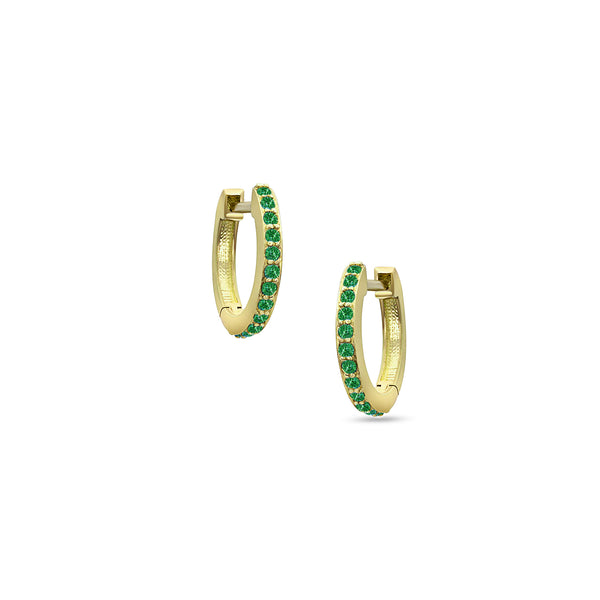 Dominique Cohen emerald huggie hoop 18k yellow gold earrings<span class='visuallyhidden'>; shop help at 760-978-9297.</span>