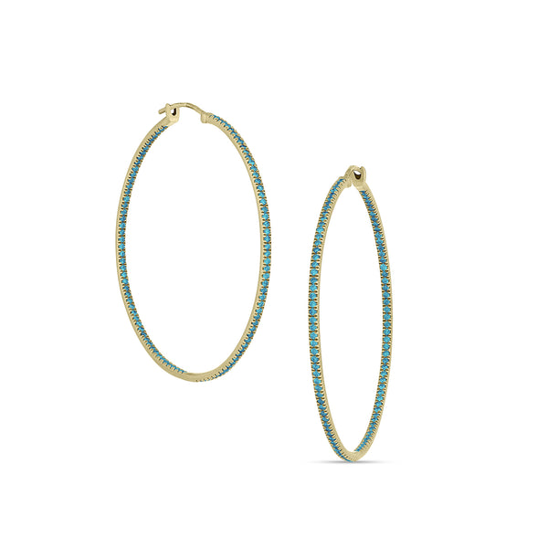 18k yellow gold blue diamond 2-inch hoop earrings,<br>with all diamonds facing forward <span class='visuallyhidden'>Call or text 323-404-2959 for shopping assistance</span>