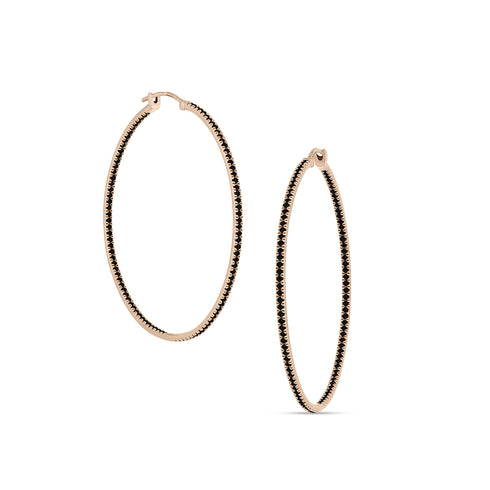 18k rose gold black diamond 2-inch hoop earrings,<br>with all diamonds facing forward <span class='visuallyhidden'>Call, text 323-404-2959 for shopping assistance</span>