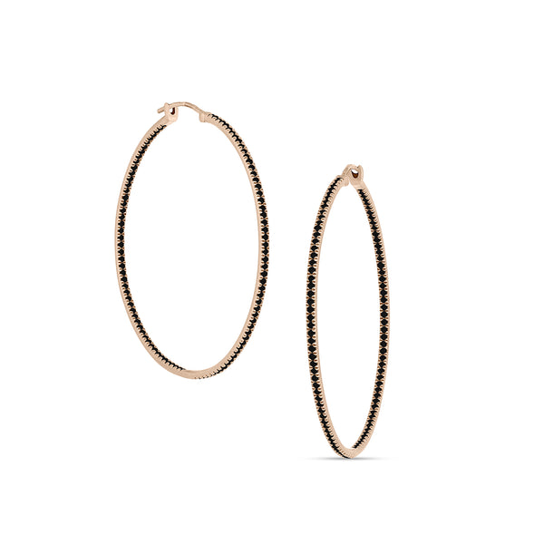 18k rose gold black diamond 2-inch hoop earrings,<br>with all diamonds facing forward <span class='visuallyhidden'>Call, text 323-404-2959 for shopping assistance</span>
