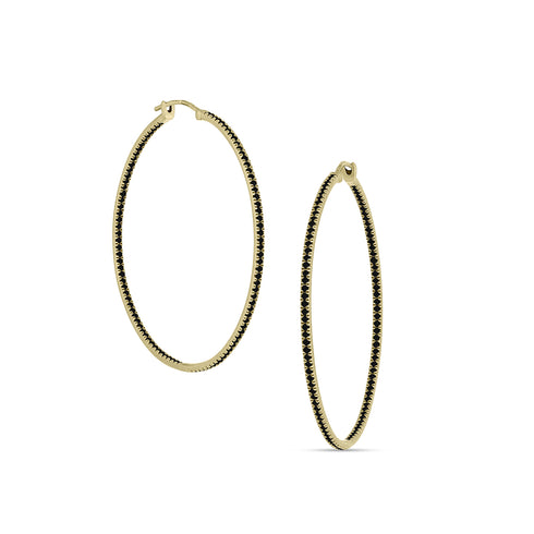 18k yellow gold black diamond 2-inch hoop earrings,<br>with all diamonds facing forward <span class='visuallyhidden'>Call or text 323-404-2959 for shopping assistance</span>