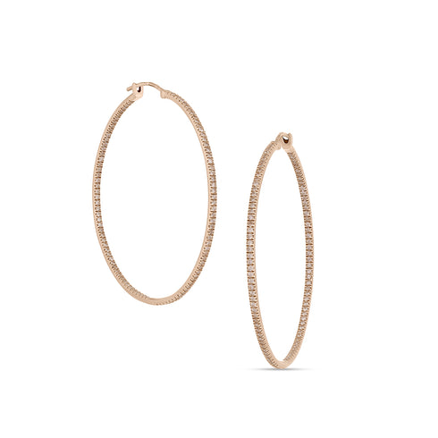 18k rose gold champagne diamond 2-inch hoop earrings,<br>with all diamonds facing forward <span class='visuallyhidden'>Call or text 323-404-2959 for shopping assistance</span>