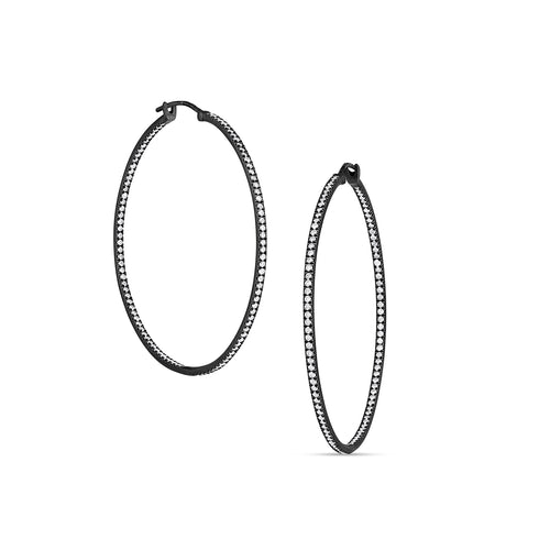 18k black gold diamond 2-inch hoop earrings,<br>with all diamonds facing forward <span class='visuallyhidden'>Call or text 323-404-2959 for shopping assistance</span>