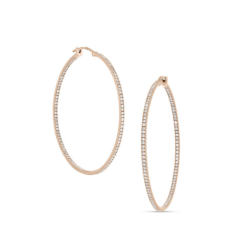 18k rose gold diamond 2-inch hoop earrings,<br>with all diamonds facing forward <span class='visuallyhidden'>Call or text 323-404-2959 for shopping assistance</span>