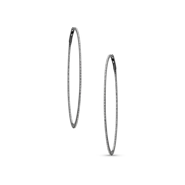 black gold diamond razor hoop earrings in 2.5 inch diameter <span class='visuallyhidden'>Call, text 323-404-2959 for shopping help.</span>