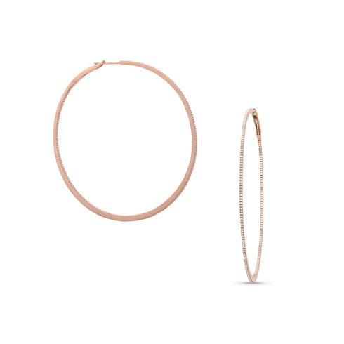side view, rose gold diamond razor hoop earrings in 2.5 inch diameter <span class='visuallyhidden'>Call, text 323-404-2959 for shopping help.</span>