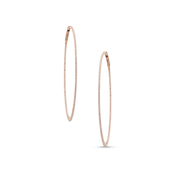 extra large diamond razor hoop earring 2.5 inch in rose gold <span class='visuallyhidden'>Call, text 323-404-2959 for shopping help.</span>