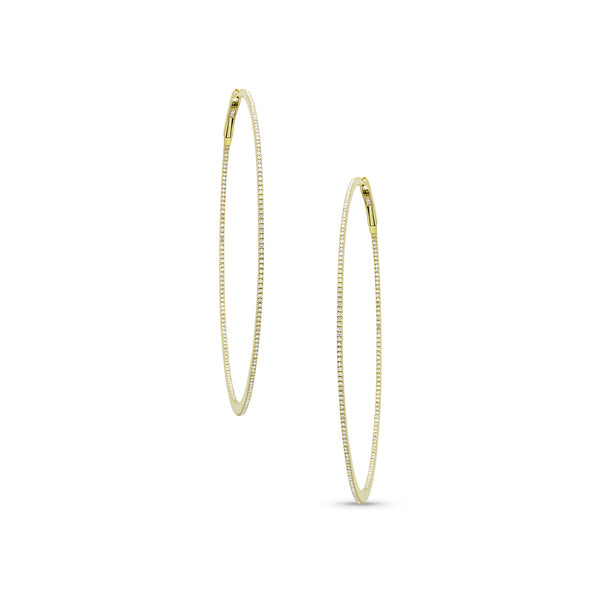 yellow gold diamond razor hoop earrings in 2.5 inch diameter <span class='visuallyhidden'>Call, text 323-404-2959 for shopping help.</span>