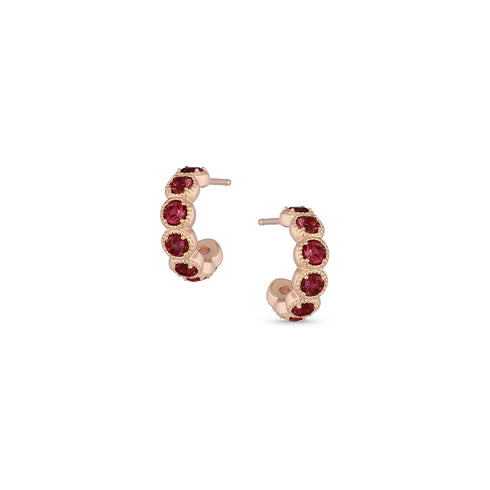Dominique Cohen ruby and rose gold milgrain wide hoop earring<span class='visuallyhidden'>; shop help at 760-978-9297.</span>