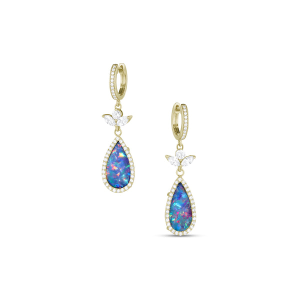diamond lotus flower, Australian opal and diamond teardrop earring <span class='visuallyhidden'>Text, phone 323-404-2959 for shopping assistance.</span>