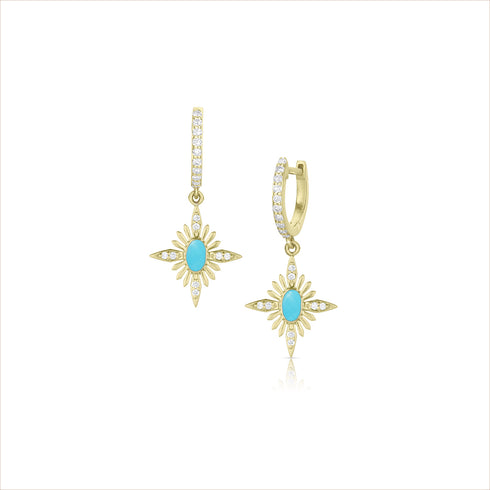 Dominique Cohen celestial turquoise and diamond earrings on diamond huggie hoops <span class='visuallyhidden'>Text, call 323-404-2959 for shopping help.</span>