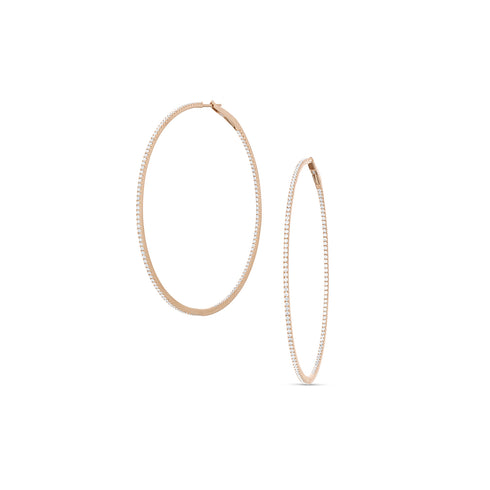 large diamond razor hoop earring 2.25 inch in rose gold <span class='visuallyhidden'>Call, text 323-404-2959 for shopping help.</span>