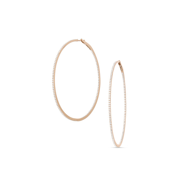 large diamond razor hoop earring 2.25 inch in rose gold <span class='visuallyhidden'>Call, text 323-404-2959 for shopping help.</span>
