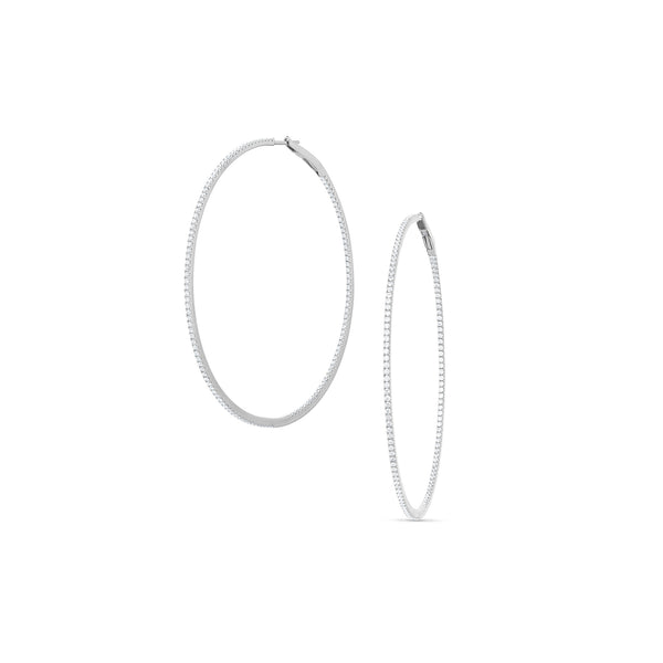 large diamond razor hoop earring 2.25 inch in white gold <span class='visuallyhidden'>Call, text 323-404-2959 for shopping help.</span>